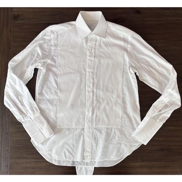 Brioni Dress Shirt Mens Large 15.5 White Tuxedo French Cuff Pintuck Pleat Italy - Picture 2 of 15